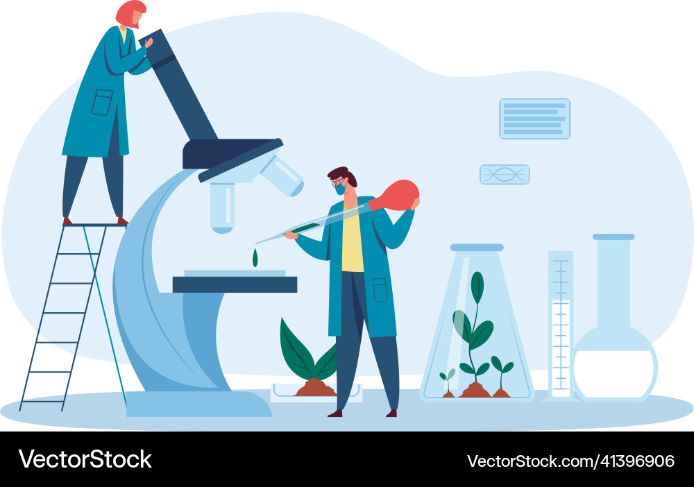Scientist Analyzing Liquid in Microscope vector image