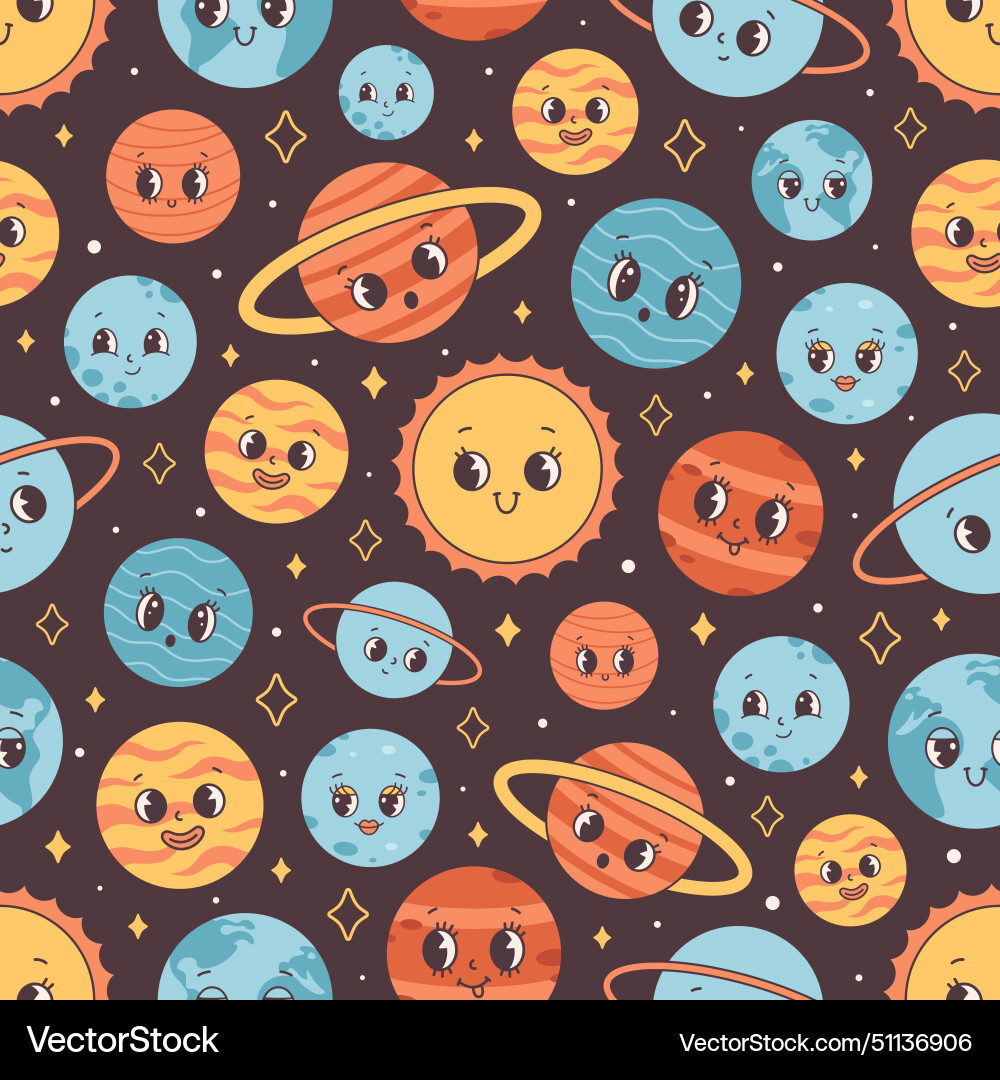 Seamless pattern with planets stars and space Seamless pattern with planets stars and space Vector Image
