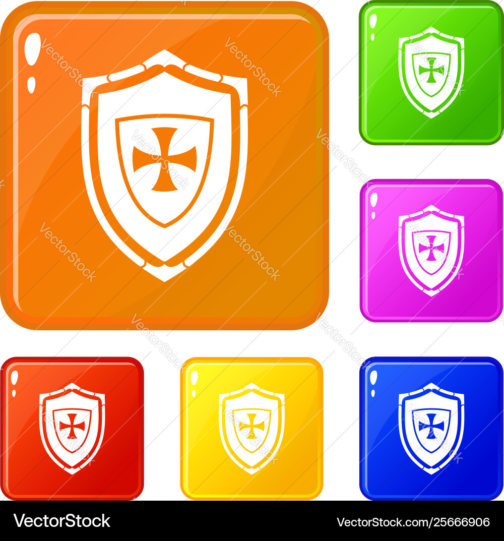 Shield with cross icons set color Shield with cross icons set color vector image