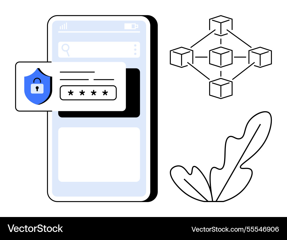 Sicherer mobiler Zugriff mit Blockchain Vektorbild