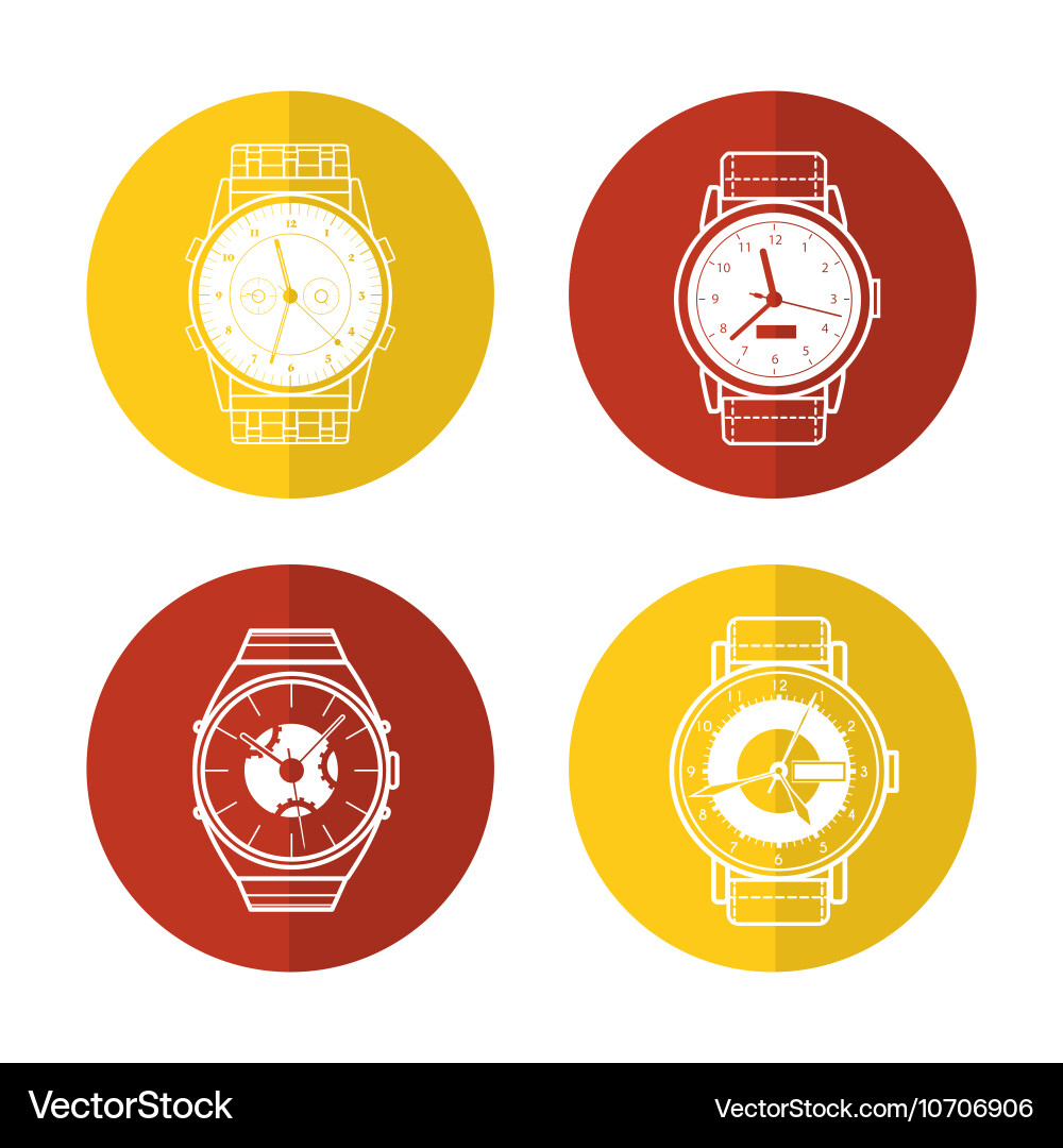 Watch icons set in color circles vector image