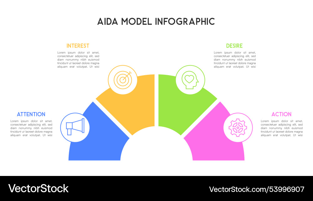 Aida model infographic with semicircular design Aida model infographic with semicircular design vector image