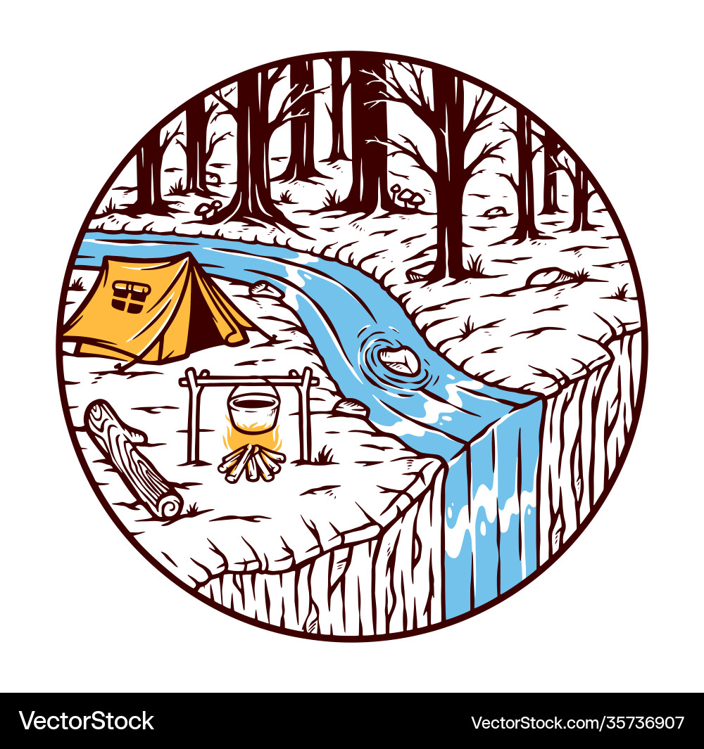 Camping in forest Royalty Free Vector Image - VectorStock