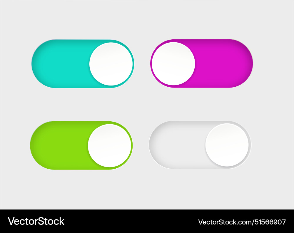 On and off toggle switch buttons material design vector image