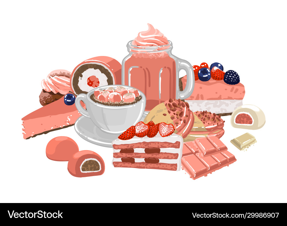 Sweet strawberry taste drinks surrounded Sweet strawberry taste drinks surrounded vector image