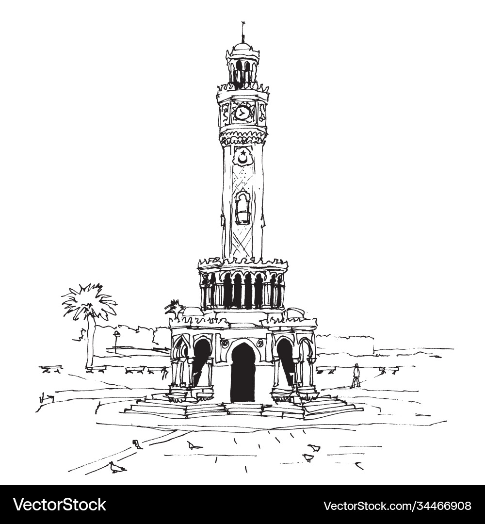 Drawing sketch clock tower at konak square Drawing sketch clock tower at konak square vector image