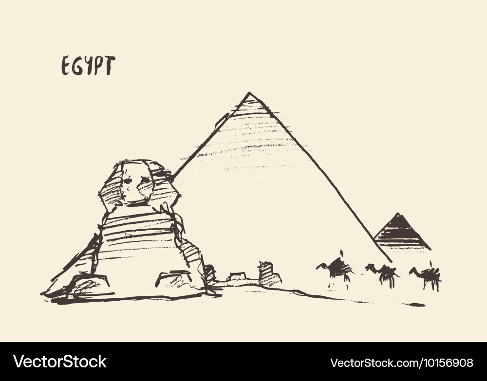 Giza Pyramids & Sphinx Sketch Vector Image
