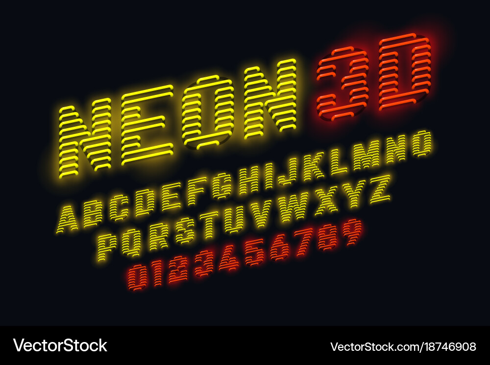 Neon Glow Font - 3D Effect vector image