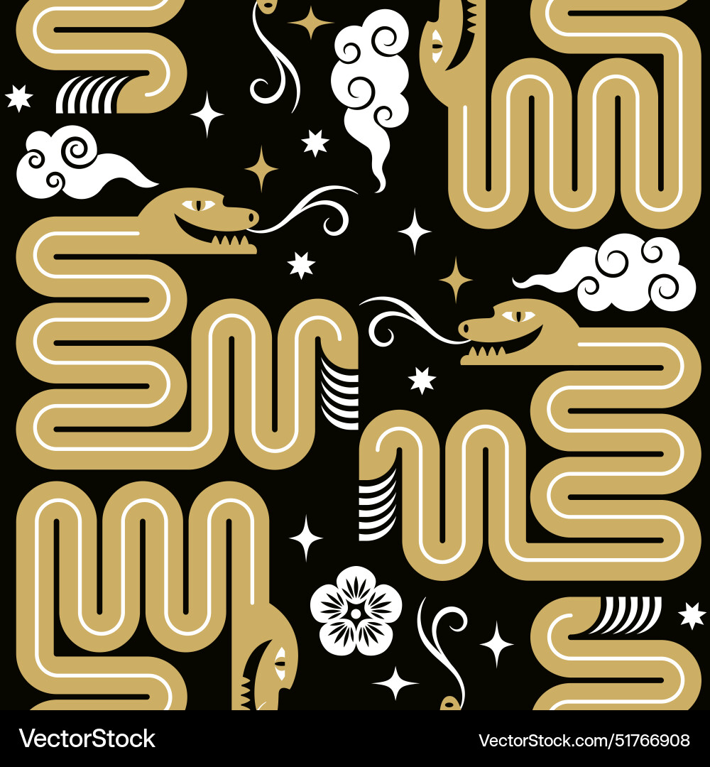 Snake Year Pattern - Golden & Black vector image