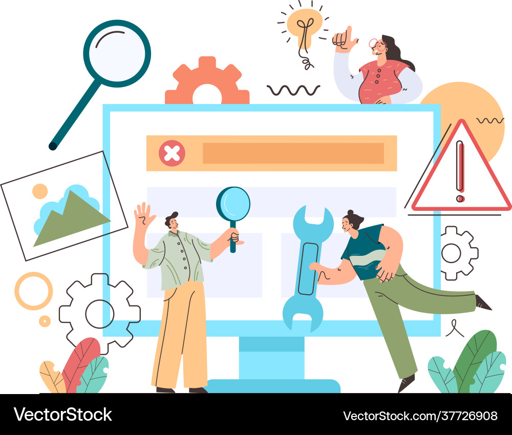 Technical support computer repair team characters Technical support computer repair team characters vector image