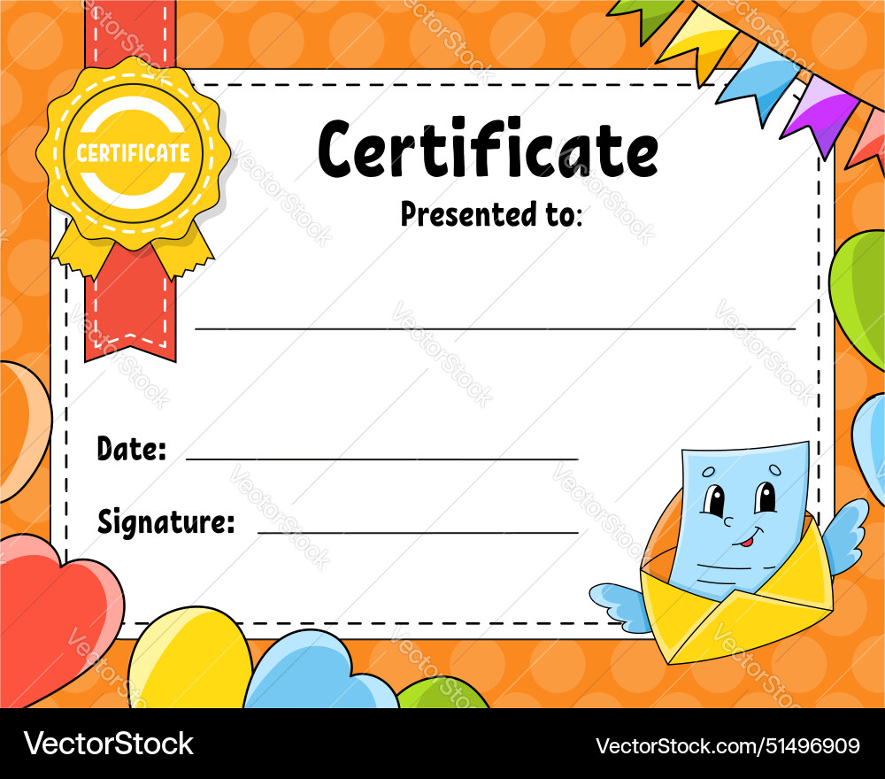 Certificate template for kids colorful school Vector Image certificate-template-for-kids-colorful-school-vector-image