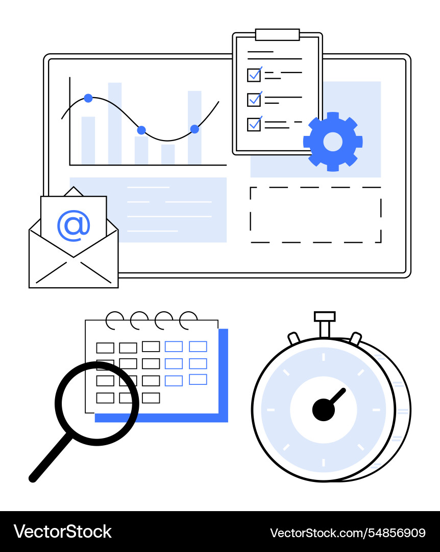 Data analytics with email checklist calendar Data analytics with email checklist calendar vector image