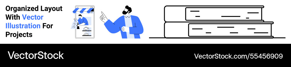 Man highlighting project layout with books Vector Image