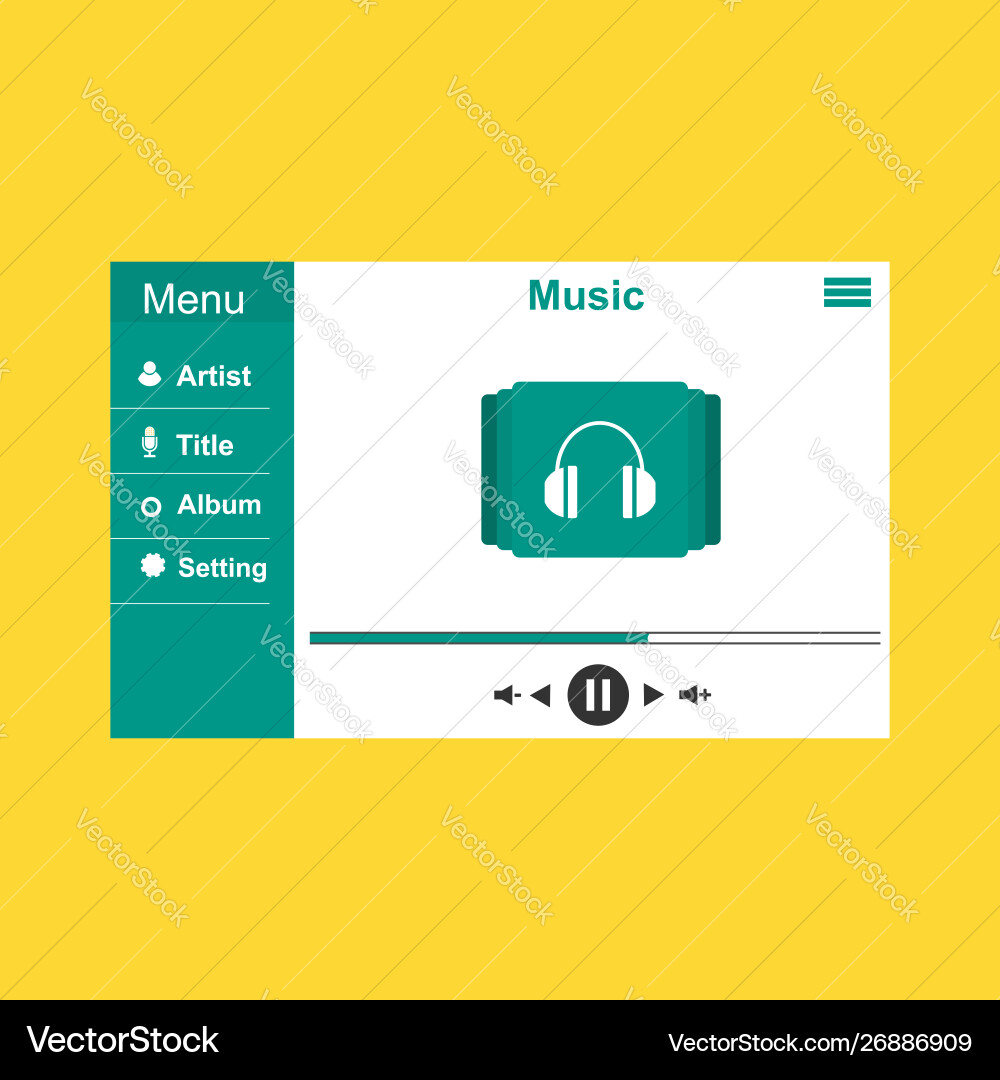 Media player application app template with flat Media player application app template with flat vector image