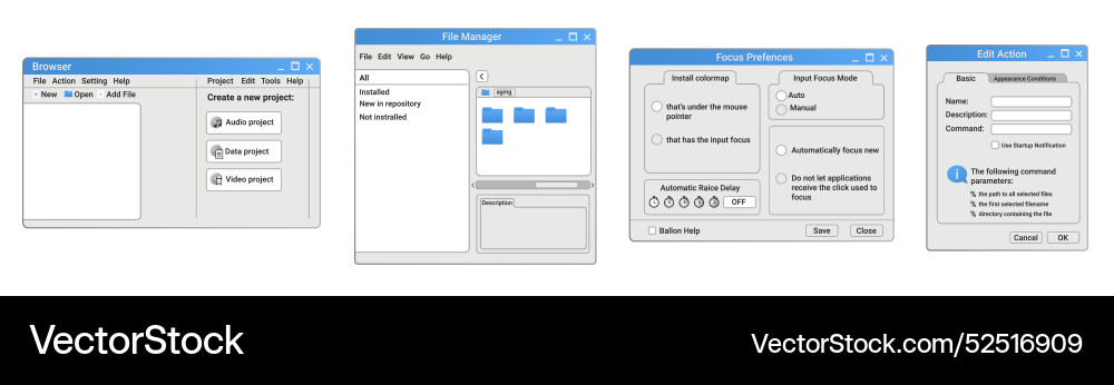 Retro set of system windows in blue style vector image