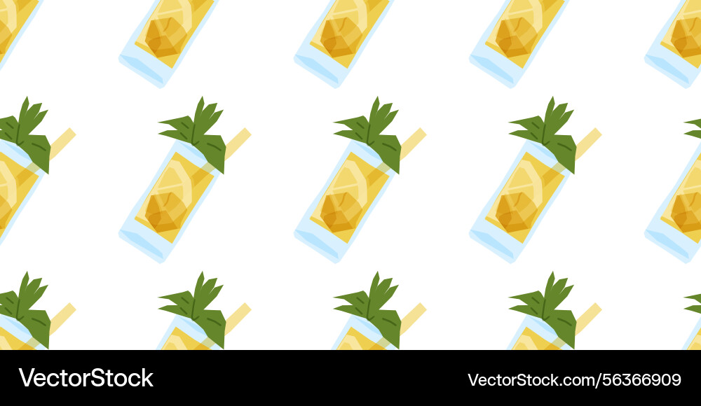 Seamless lemonade pattern with ice and mint vector image