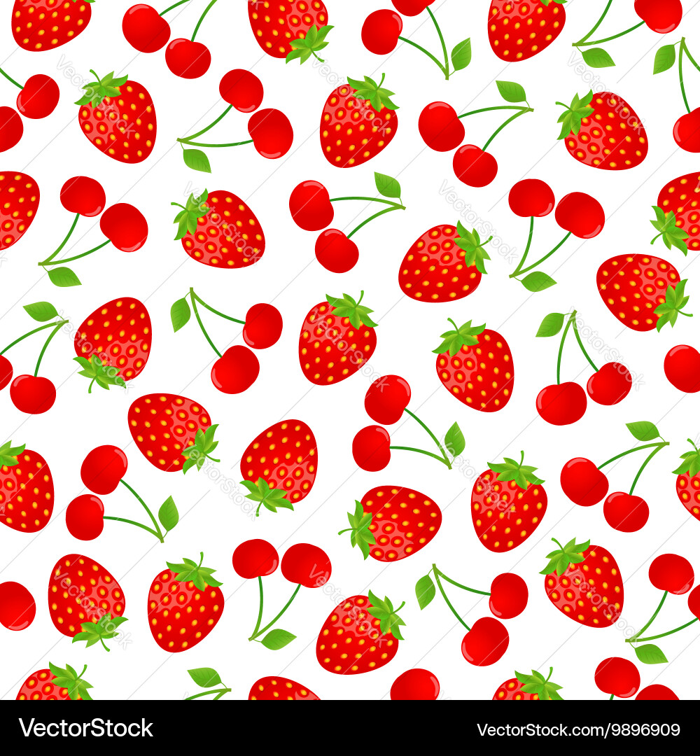 Seamless strawberry and cherry pattern vector image
