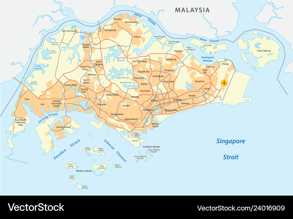 Singapore road map Royalty Free Vector Image - VectorStock