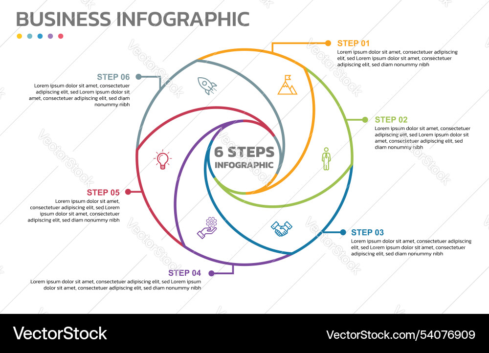 Visual data presentation cycle diagram with 6 Visual data presentation cycle diagram with 6 vector image