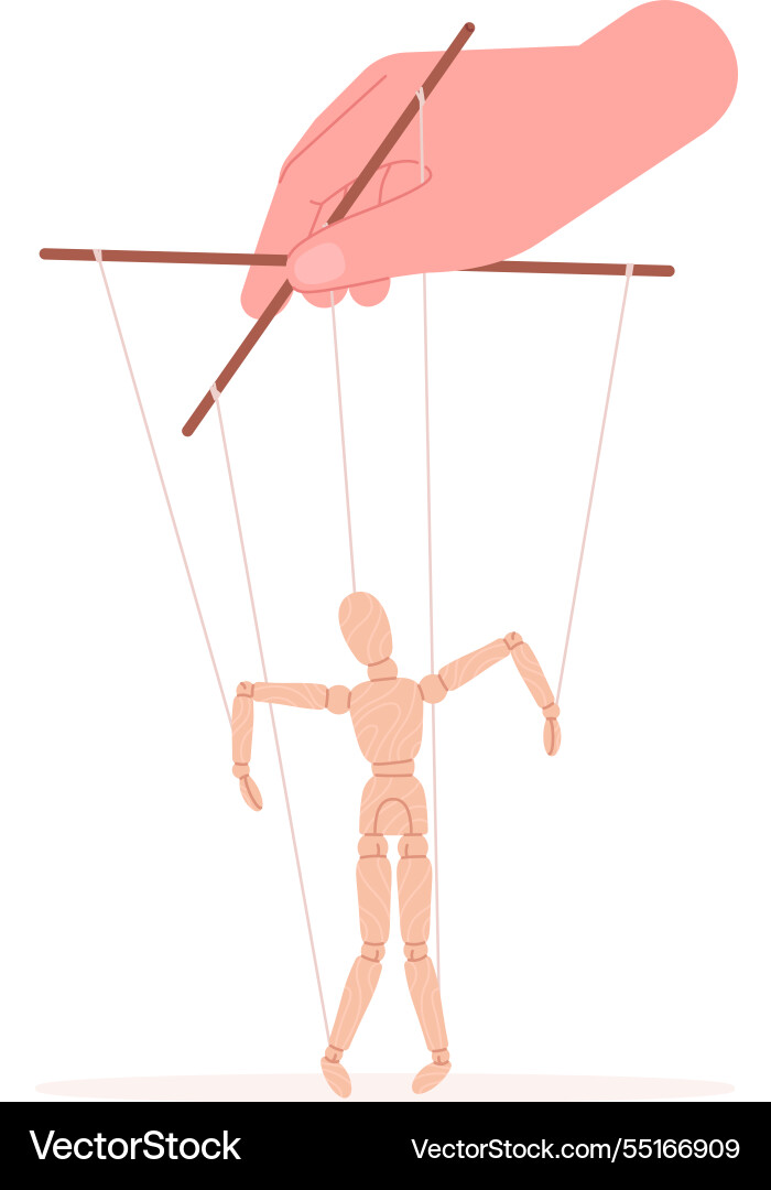 Wood puppet on strings manipulation work Wood puppet on strings manipulation work vector image