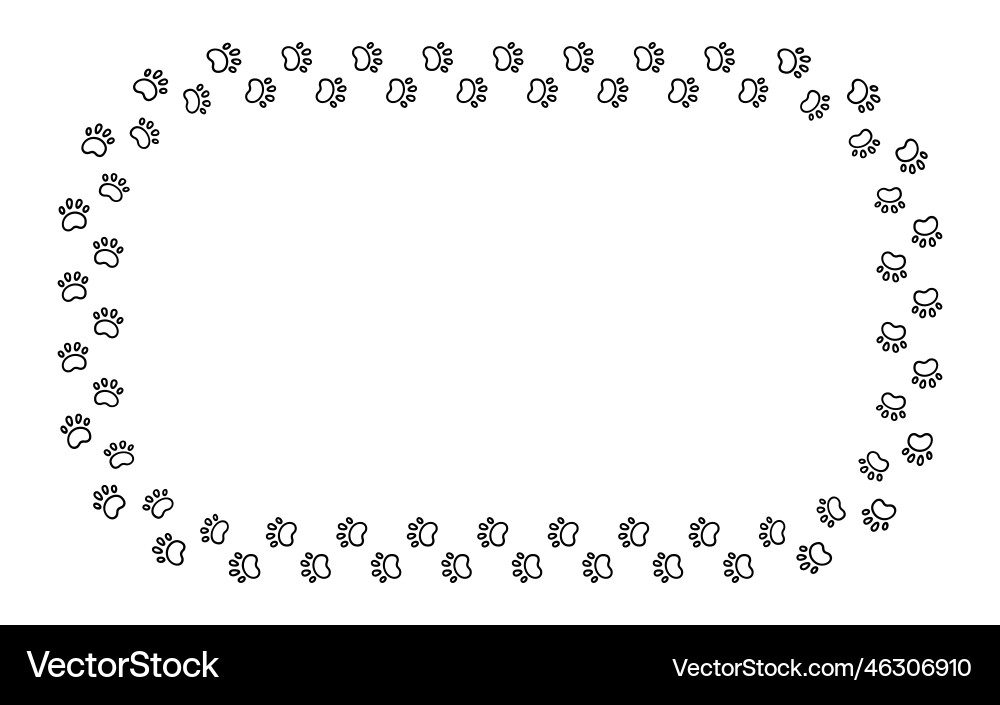Dog paw print rectangle frame cute cat pawprint Dog paw print rectangle frame cute cat pawprint vector image