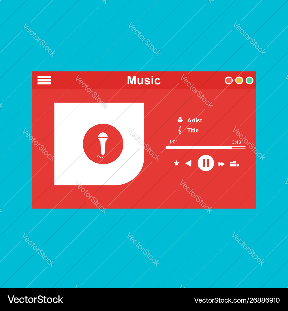 Media player application app template with flat Media player application app template with flat vector image