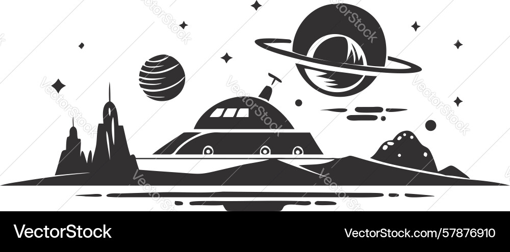 Mysterious ufo hovering above a distant alien Vector Image
