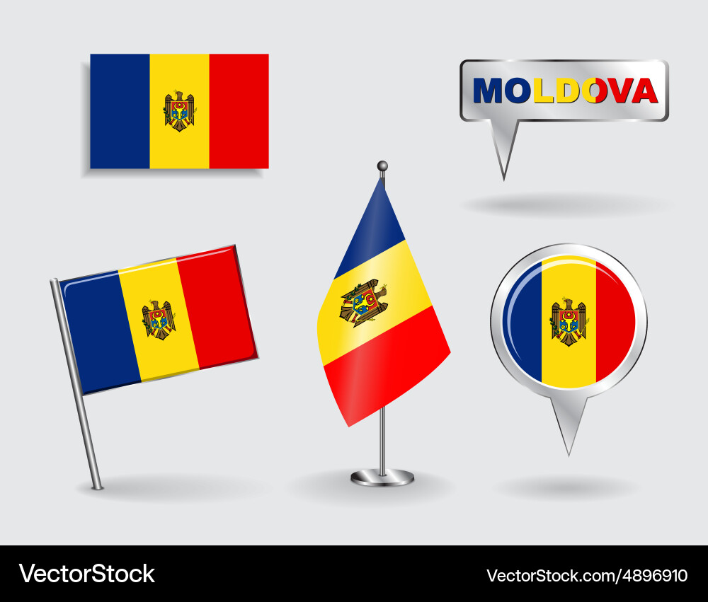 Set of moldovan pin icon and map pointer flags vector image