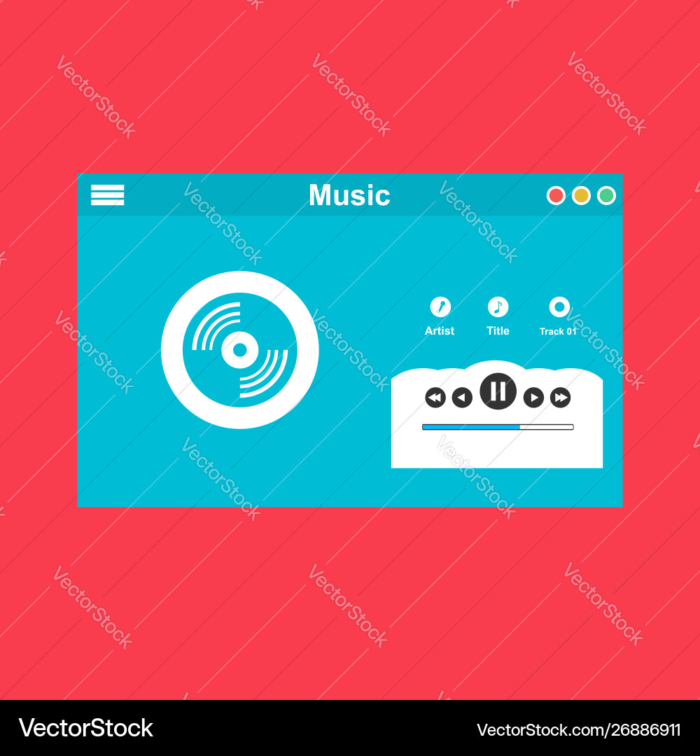 Media player application app template with flat Media player application app template with flat Vector Image