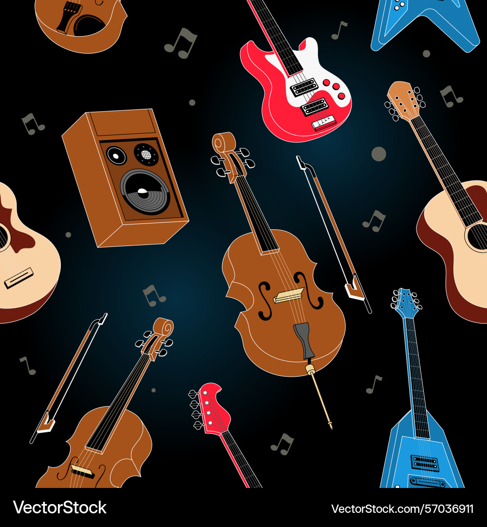Music instruments seamless pattern background Music instruments seamless pattern background Vector Image