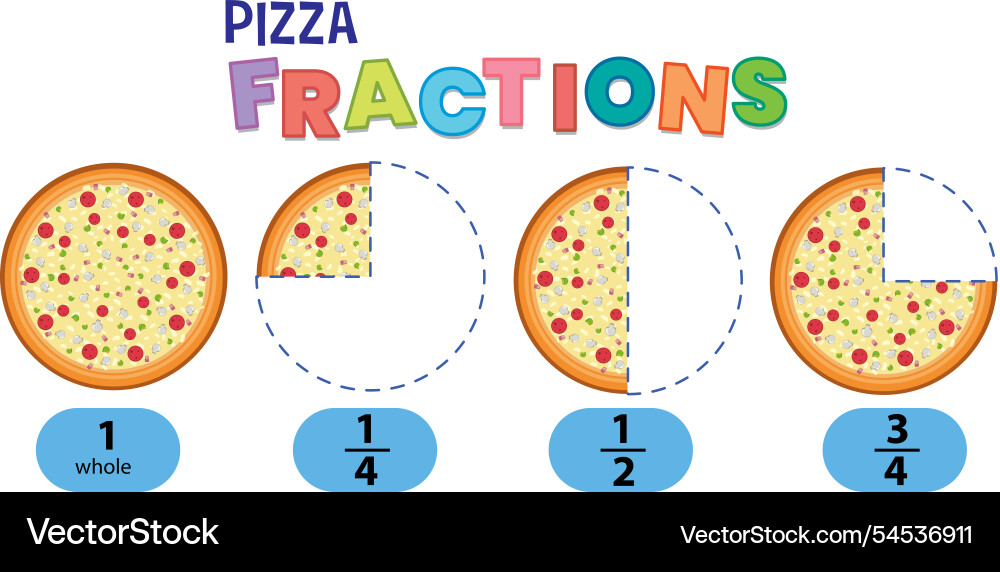 Pizza slices showing different fractions Pizza slices showing different fractions vector image
