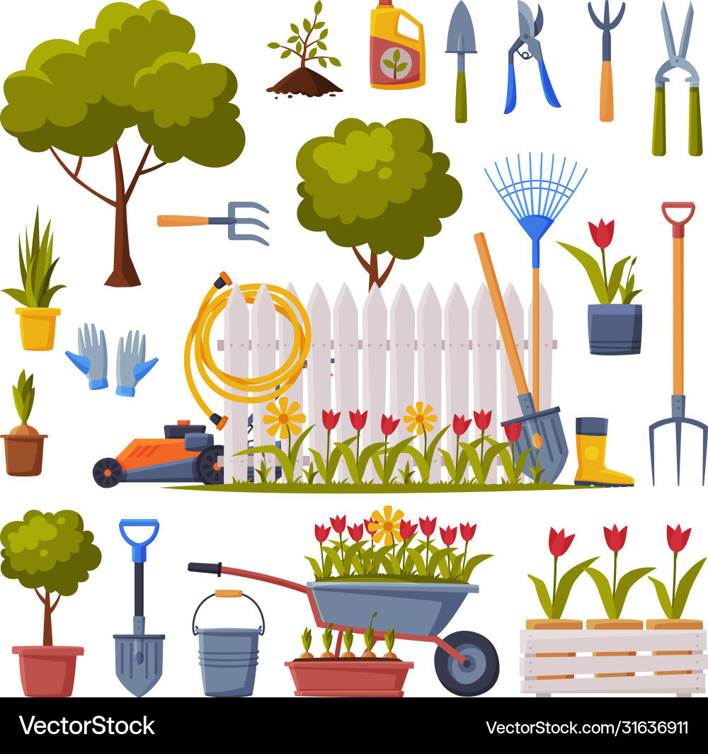 Spring garden collection agriculture work Spring garden collection agriculture work vector image