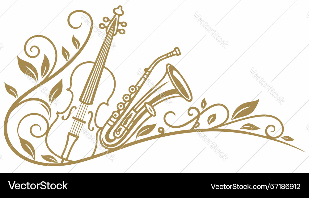 Classical music instruments with notes art design vector image