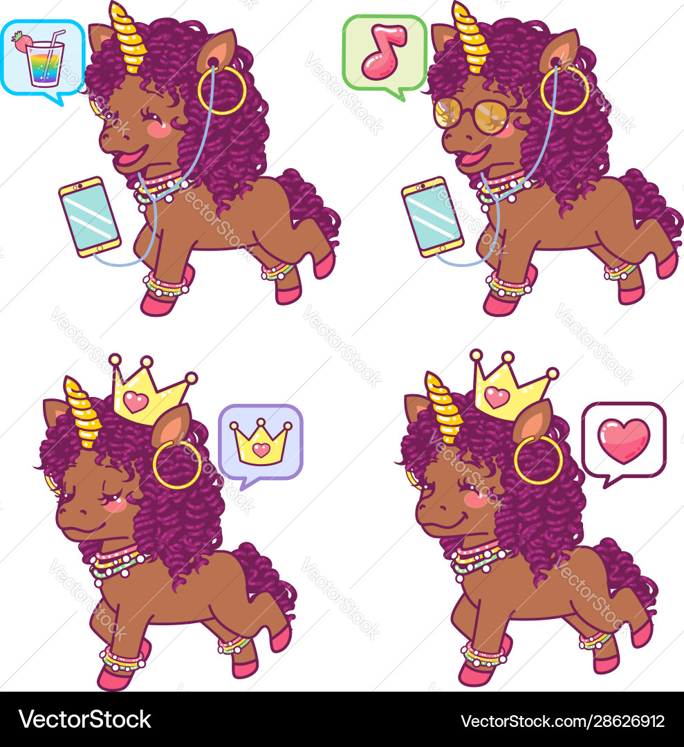 Cool colorful afro unicorns with different vector image