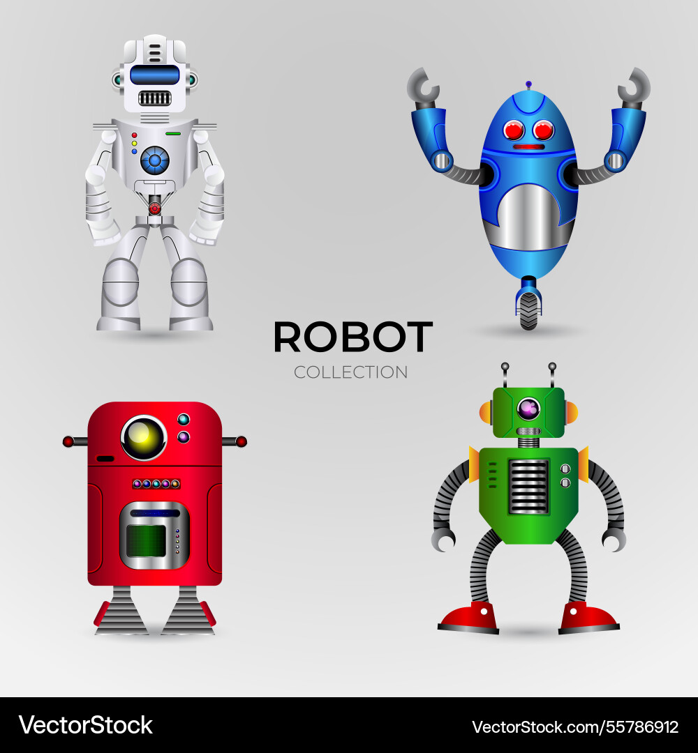 Realistic robot character collection Vector Image