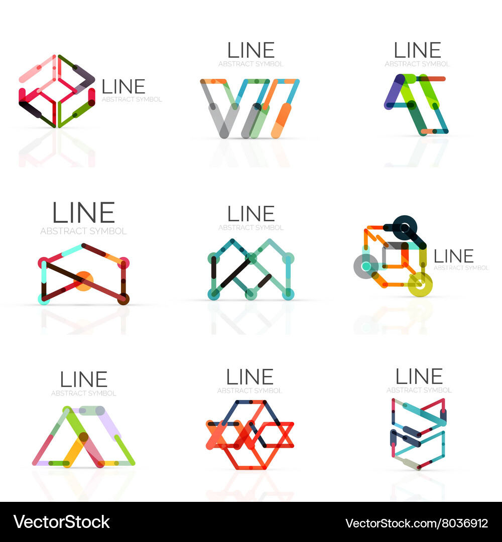 Set of linear abstract logos connected Vector Image