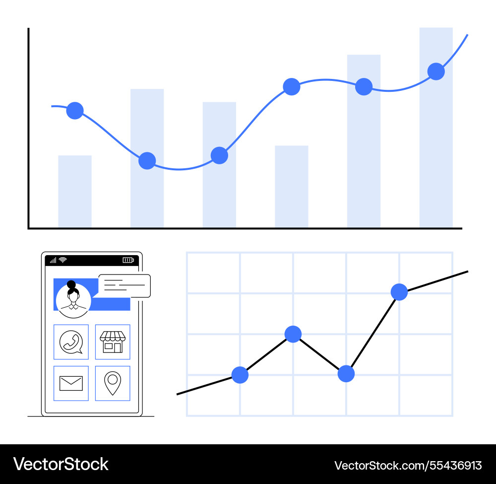 Analytics dashboard displaying growth charts Analytics dashboard displaying growth charts Vector Image