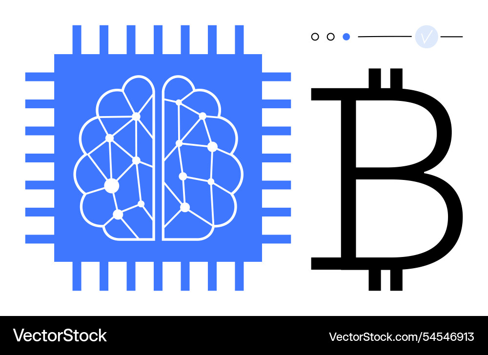 Brain integrated into a microchip with bitcoin Brain integrated into a microchip with bitcoin vector image