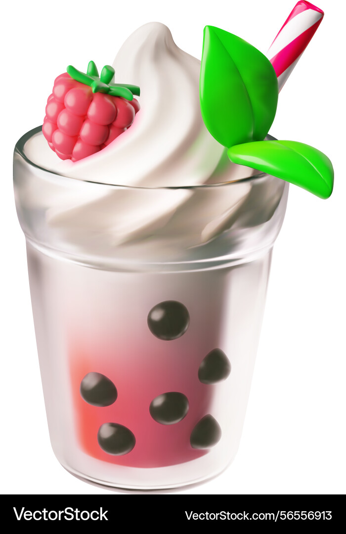 Bubble tea with tapioca pearls and raspberry Vector Image