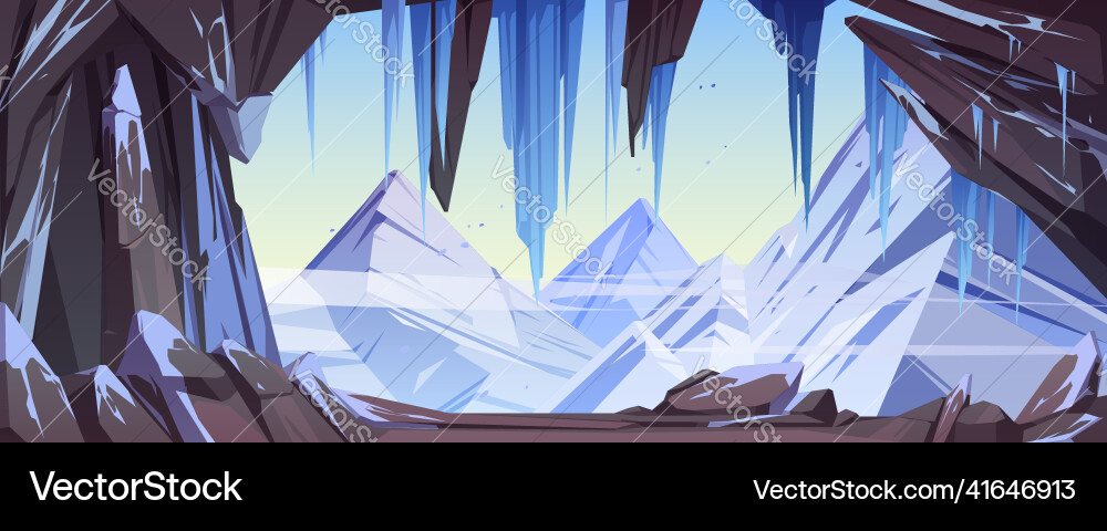 Ice cave with snow and stalactites mountains Ice cave with snow and stalactites mountains vector image