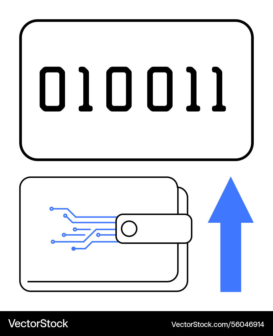 Binary code transferring to a digital wallet Binary code transferring to a digital wallet Vector Image