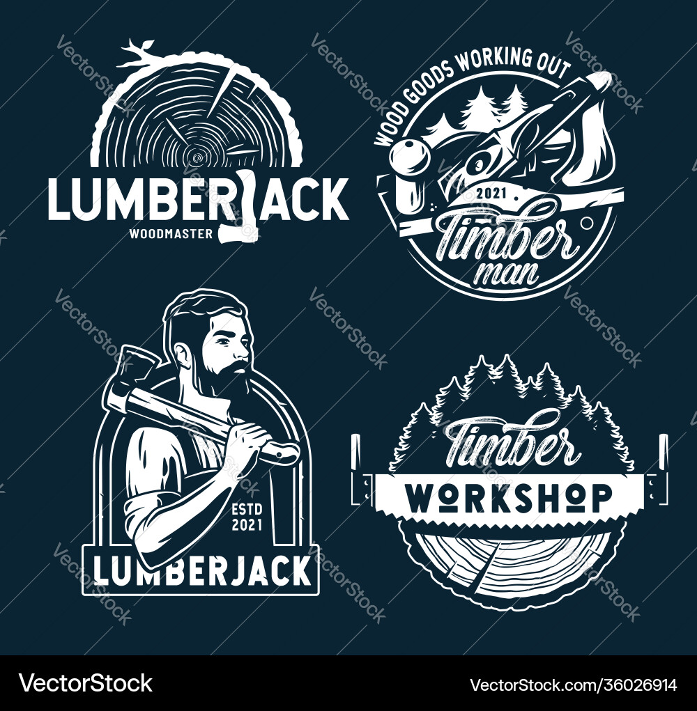 Lumberjack logos for timber wood carving studio – Royalty-Free Vector |  VectorStock, image size:1000x1021