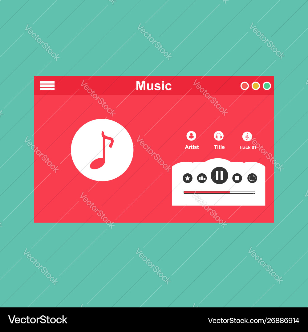 Media player application app template with flat Media player application app template with flat Vector Image