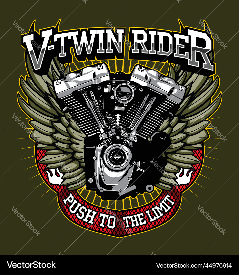Patch biker v twin engine and ribbon Vector Image
