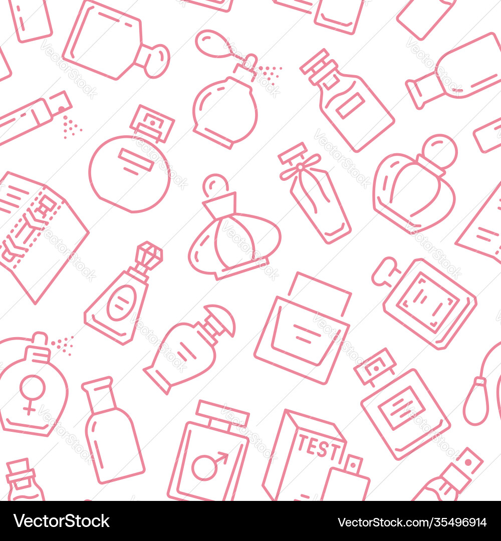 Perfume bottles seamless pattern with line icons Perfume bottles seamless pattern with line icons Vector Image
