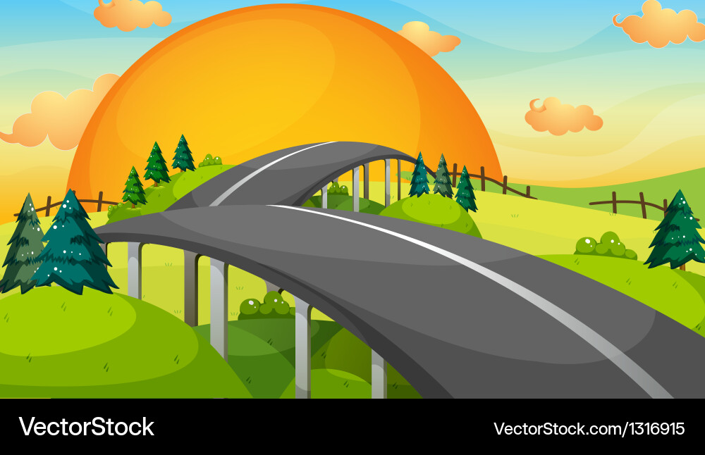 A long road with sunset vector image