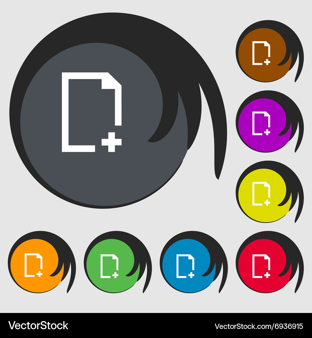 Add file icon symbols on eight colored buttons Vector Image
