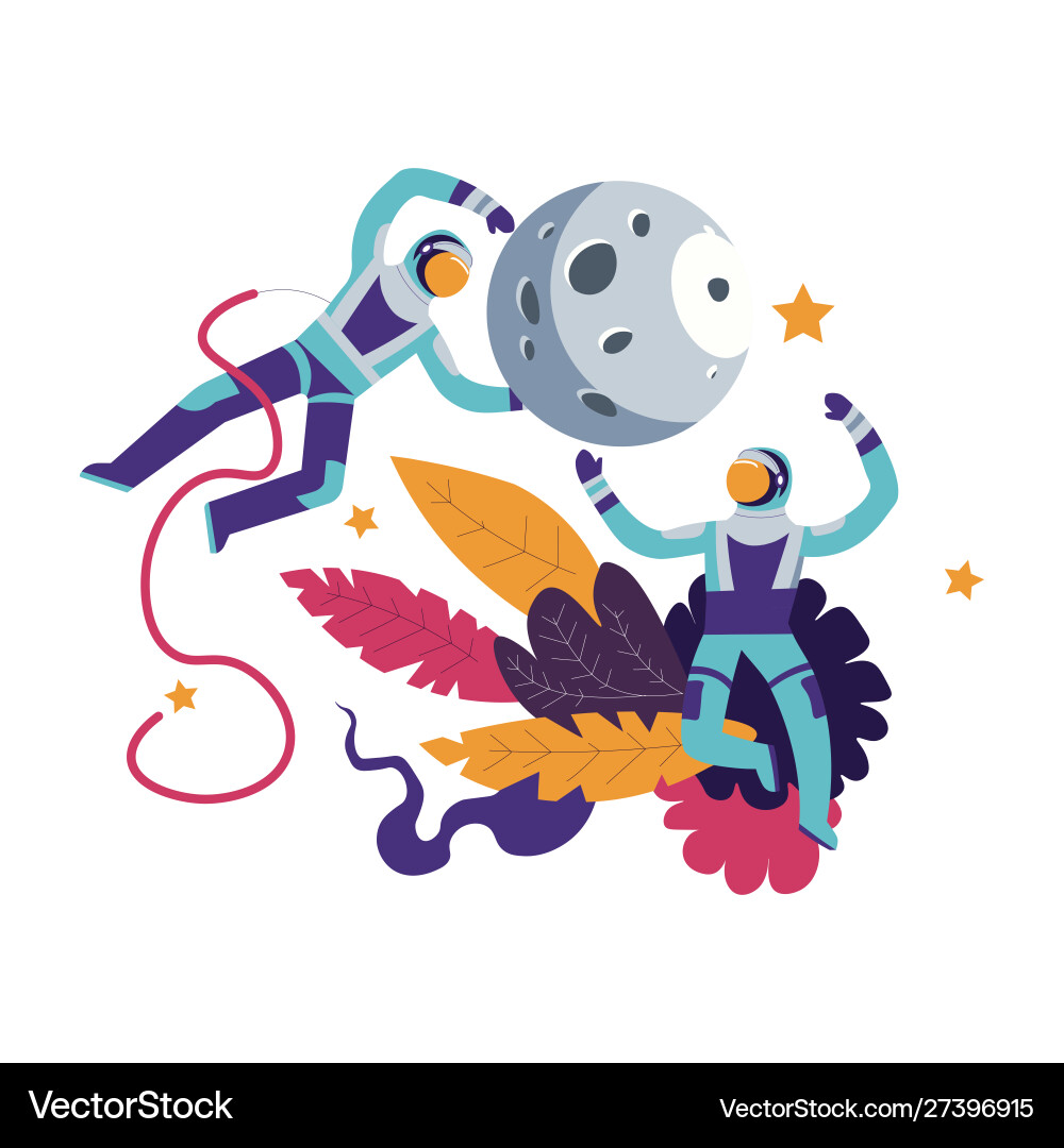 Astronauts wearing spacesuits floating in space Astronauts wearing spacesuits floating in space Vector Image