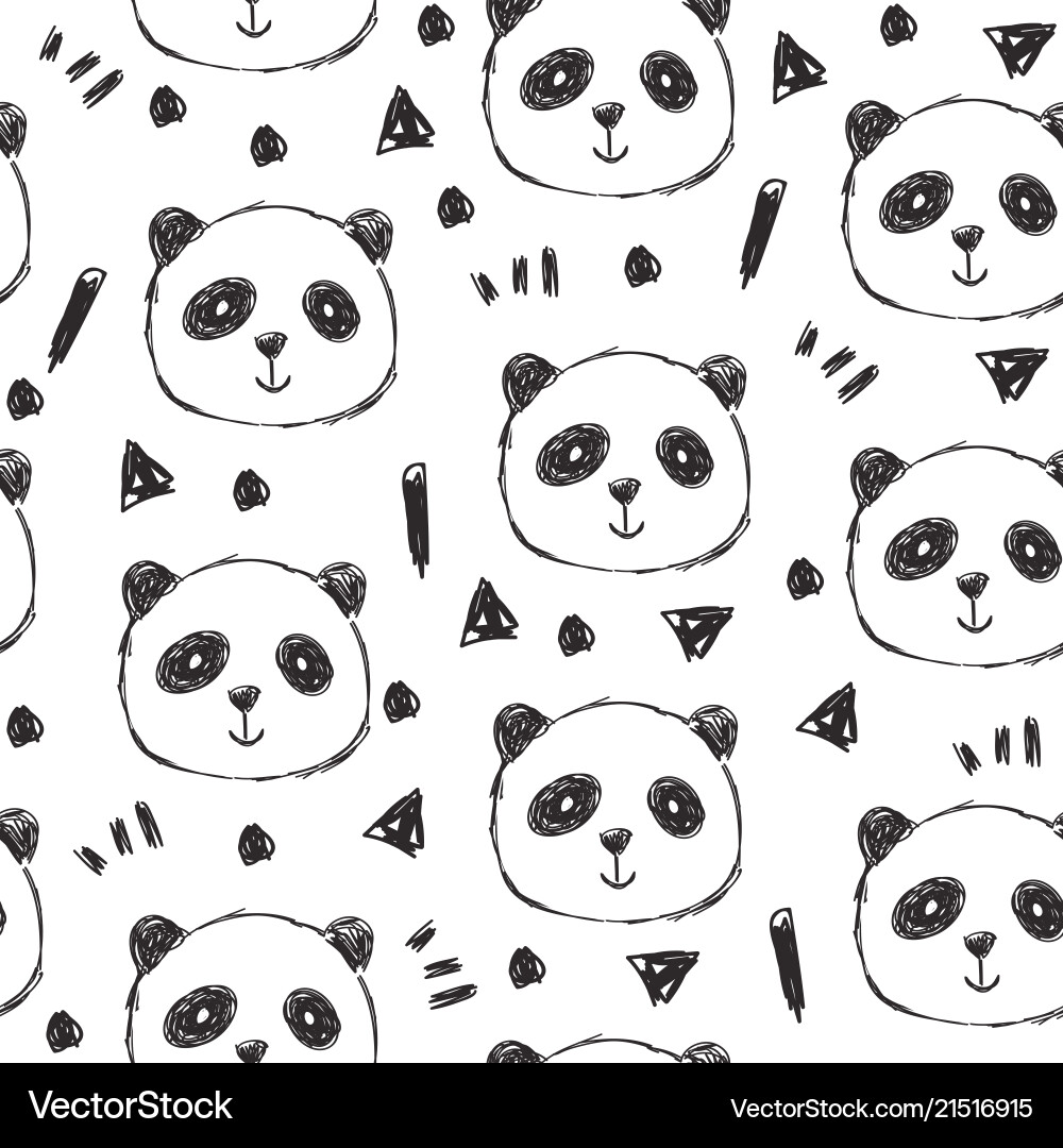Childish seamless pattern with hand drawn pandas Childish seamless pattern with hand drawn pandas vector image