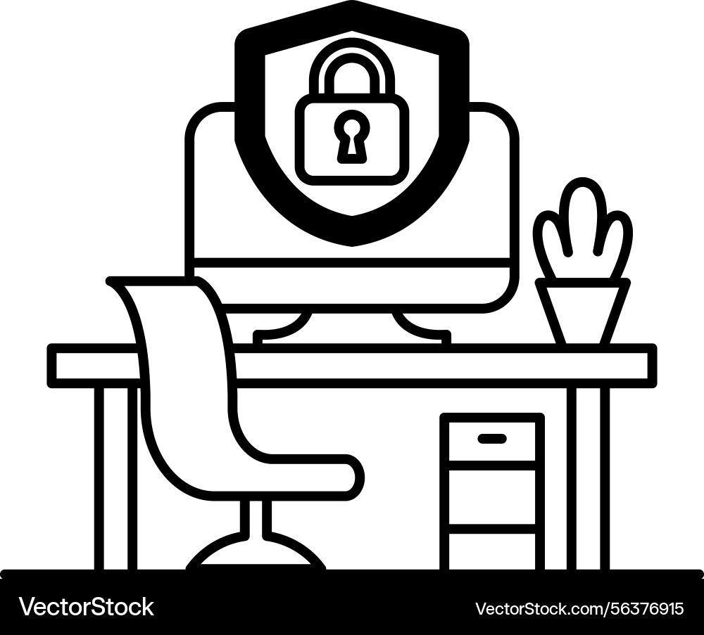 Computer monitor with a lock on it sits desk Computer monitor with a lock on it sits desk vector image